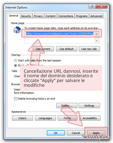 Cancellazione URL dannosi, inserite il nome del dominio desiderato e cliccate 'Apply' per salvare le modifiche Cancellazione URL dannosi, inserite il nome del dominio desiderato e cliccate 'Apply' per salvare le modifiche