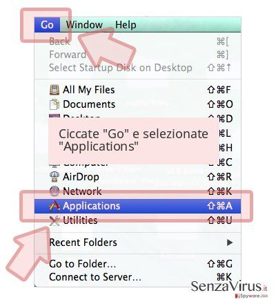 Ciccate 'Go' e selezionate 'Applications' Ciccate 'Go' e selezionate 'Applications'