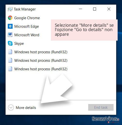 Selezionate 'More details' se l'opzione 'Go to details' non appare Selezionate 'More details' se l'opzione 'Go to details' non appare