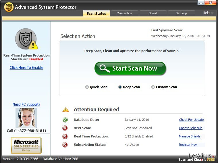 instantanea di Advanced System Protector instantanea di Advanced System Protector