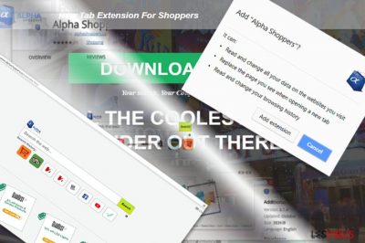 L'immagine mostra l'estensione e la pagina principale di AlphaShoppers