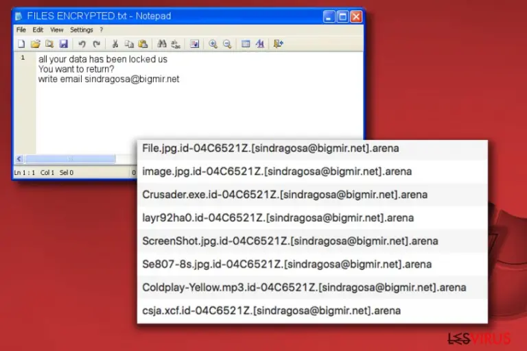 Arena ransomware note FILES ENCRYPTED.txt