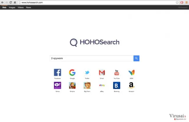 A screenshot of the Hoho Search virus website