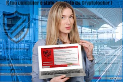 Un'immagine del virus "Il tuo computer e stato infettato da Cryptolocker!"