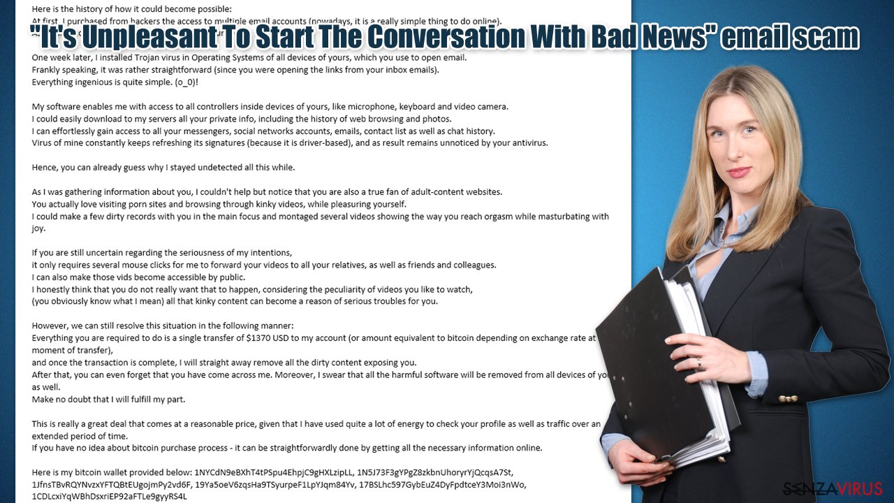 “It’s Unpleasant To Start The Conversation With Bad News” email scam