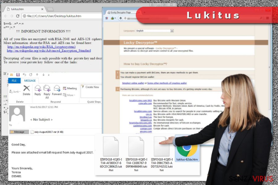 Un esempio del virus ransomware Lukitus