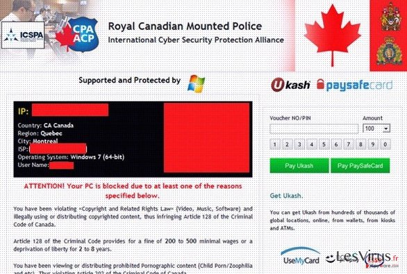 instantanea di Royal Canadian Mounted Police Ukash virus instantanea di Royal Canadian Mounted Police Ukash virus