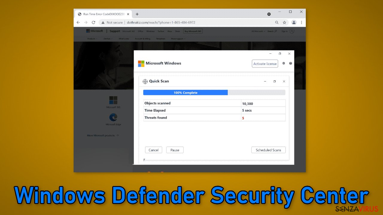 “Windows Defender Security Center” pop-up scam