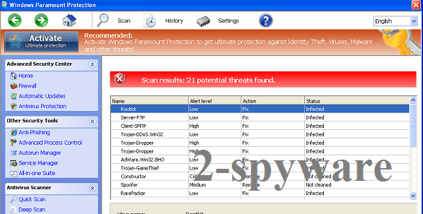 instantanea di Windows Paramount Protection instantanea di Windows Paramount Protection